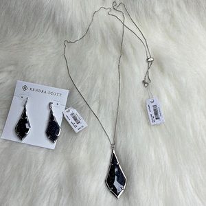 Kendra Scott Shimmering Navy Onyx Color Olivia Necklace & Earrings Set